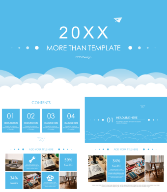 英文蓝色简约工作汇报商务总结PPT模板