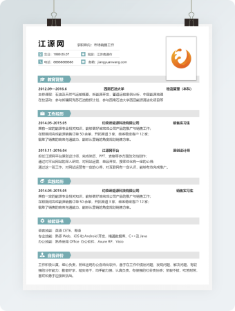 市场销售工作个人简历模版