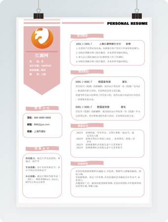 粉色财务人员个人求职简历