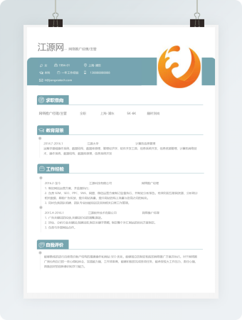 网络推广经理主管个人简历模板