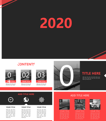 暗红黑英文简约商务扁平化通用PPT模板