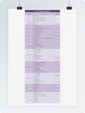 员工岗前培训课程表