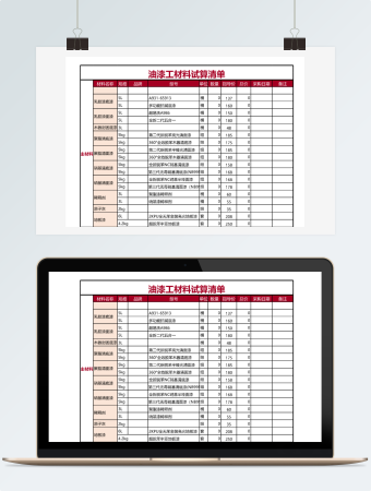 油漆工材料试算清单