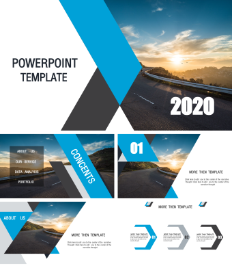 英文商务蓝色扁平风PPT模板