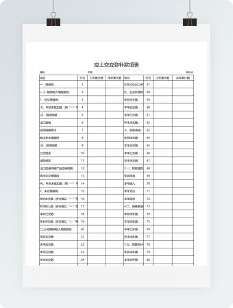 应上交应弥补款项表