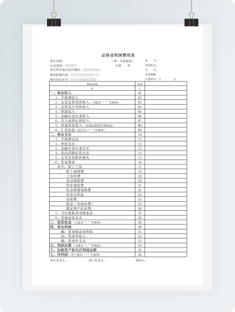 证券业利润费用表