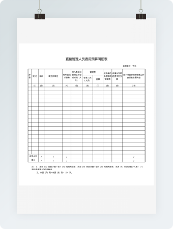 直接管理人员费用预算明细表