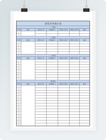 获奖名单统计表