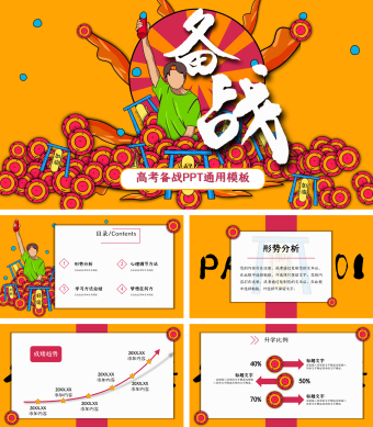 大气黄红色手绘国潮高考备战PPT通用模板