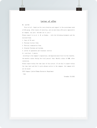 英文录用通知书word模板