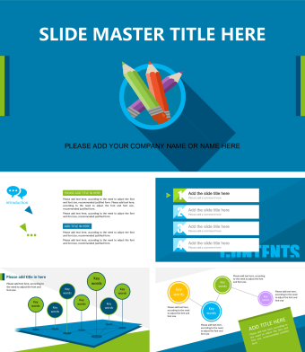 英文蓝色扁平化工作总结PPT模板