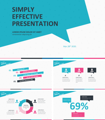 英文蓝粉简约商务总结PPT模板