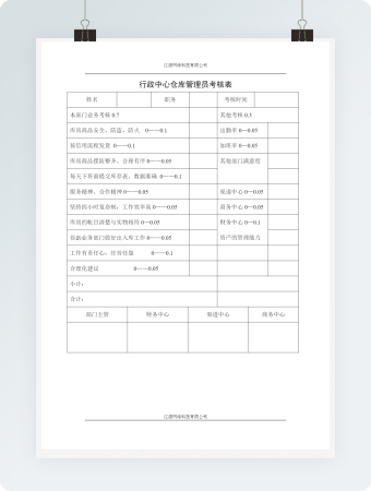 行政中心仓库管理员考核评价表