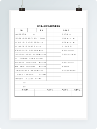 行政中心库房小组长的考核表