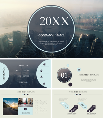 英文灰色简约商务总结企业宣传PPT模板