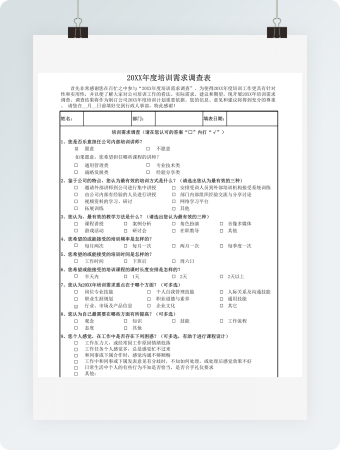 年度企业培训需求内部调查表