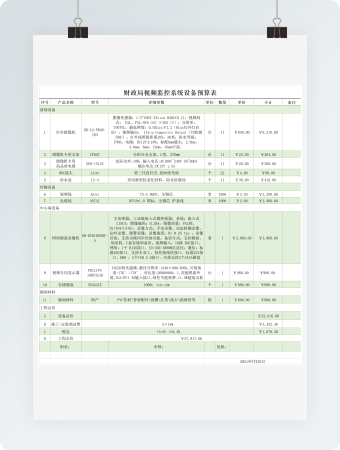 监控系统设备预算表excel模板