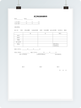 人事管理试用察看通知表单word文档2