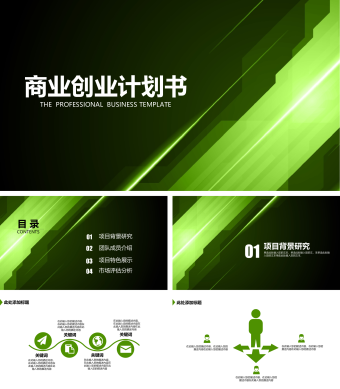 绿色扁平化商业创业计划书ppt模板
