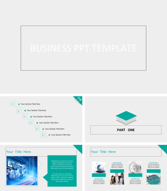 英文青色简约商务总结PPT模板