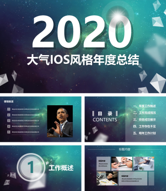 星空绿色创意商务年终总结PPT模板