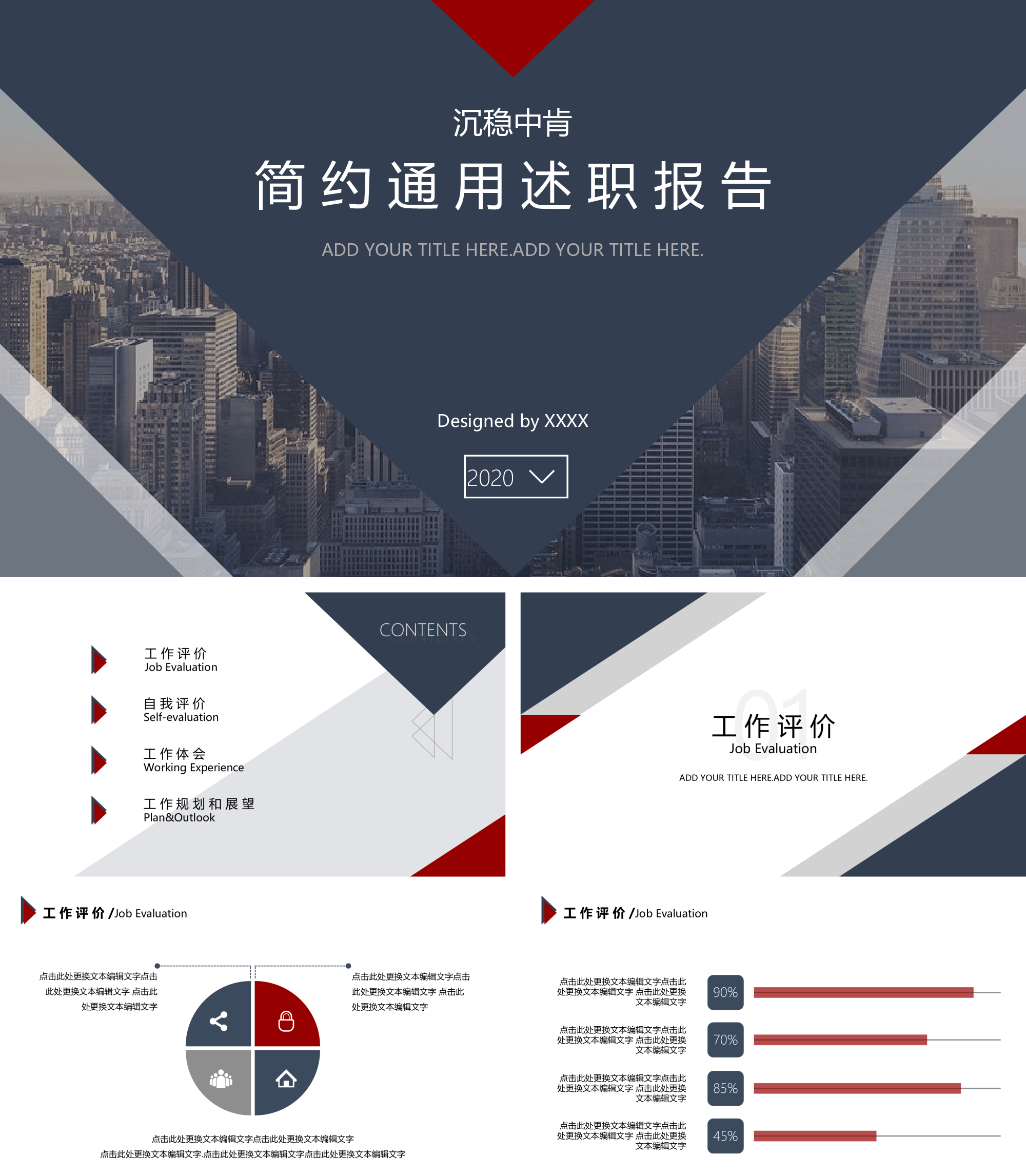 沉稳中肯简约通用述职报告PPT