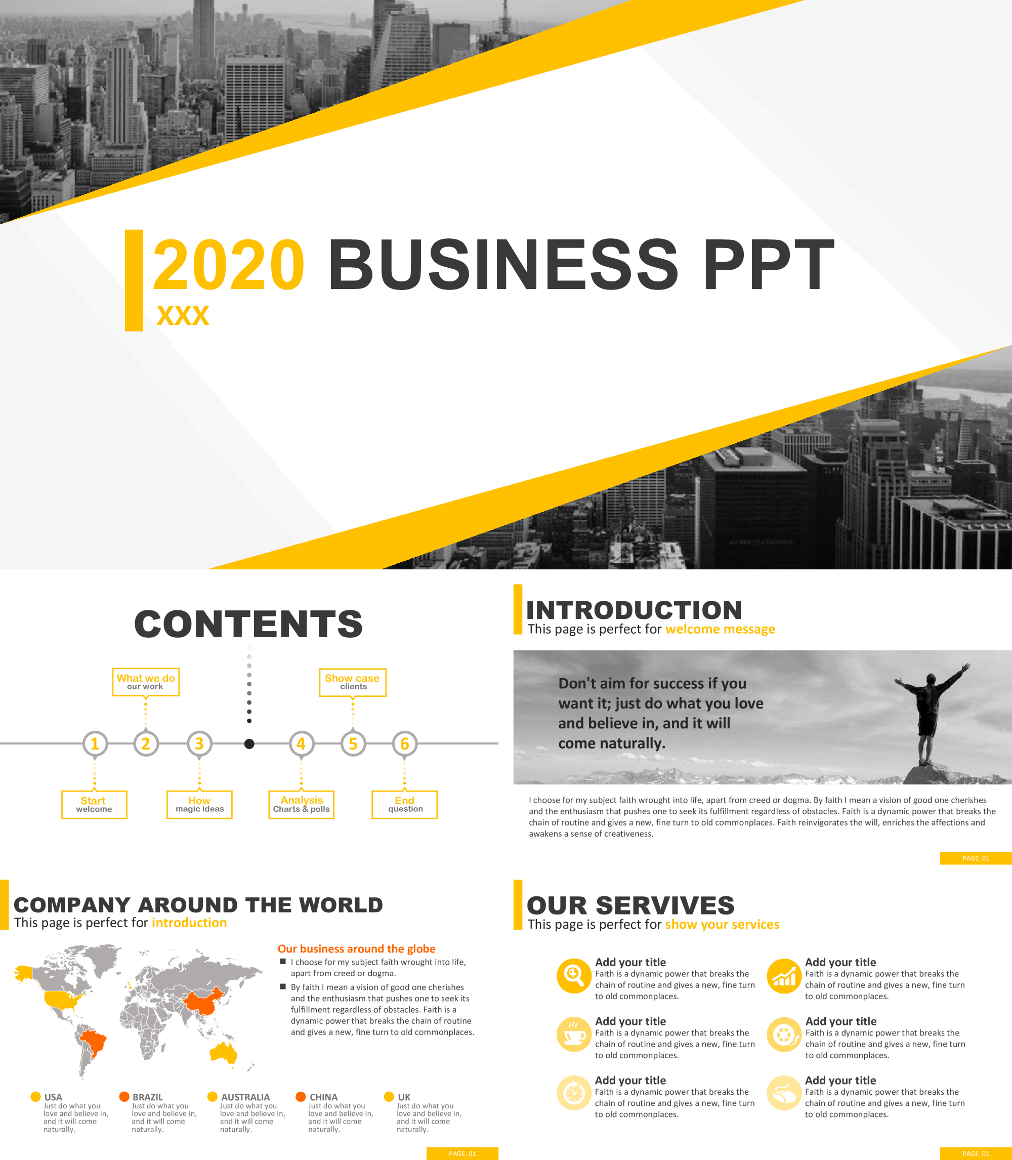 黄色扁平化公司年终总结PPT