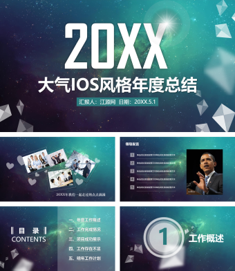 绿色商务风大气IOS风格年度总结PPT模板