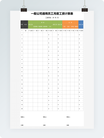 一般公司通用员工月度工资计算表