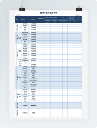 公司月度资金账务表格模板