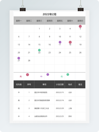 月度工作计划表excel模板