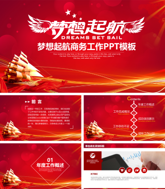 红色商务工作总结汇报PPT模板