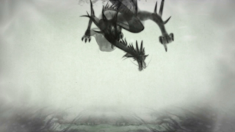 水墨龙翱翔水墨楼阁亭子素材