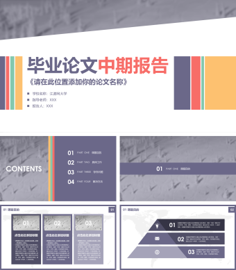 紫色创意毕业论文中期报告PPT模板