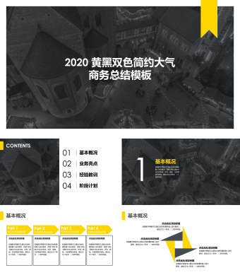 黄黑双色简约大气商务总结PPT模板