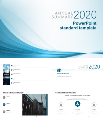 蓝色扁平化商业总结年刊总结PPT标准模板