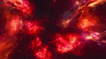 在像火一样的红色星云之间的空间旅行