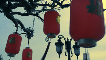 中国风喜庆大红灯笼春天复古路灯万物复苏