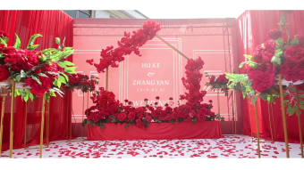 婚礼现场红色背景新娘头纱大气婚礼现场