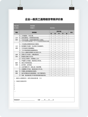 企业一般员工通用绩效考核评价表