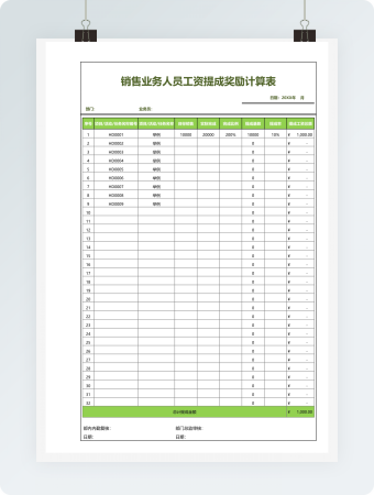 销售业务人员工资提成奖励计算表