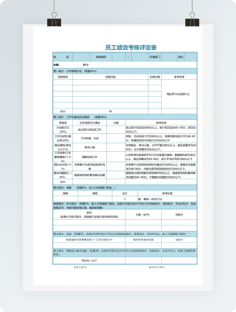 员工绩效考核评定表