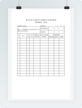 事业单位专业技术人员聘任专业技术职务变动一览表