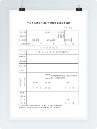 工业企业技术改造财政奖励资助申请表