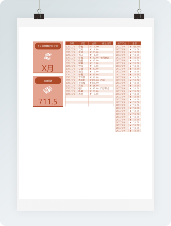 个人月度费用支出记账