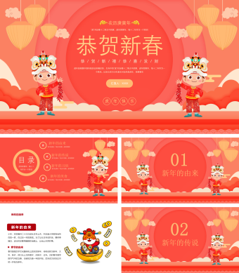 红色新年习俗PPT模板