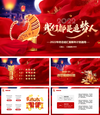 时尚虎年年终总结汇报新年计划通用PPT模板