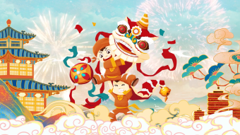 清新欢快虎年五福临门片头展示