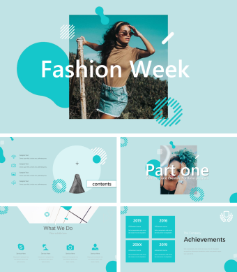 蓝色简约时尚周简介PPT模板