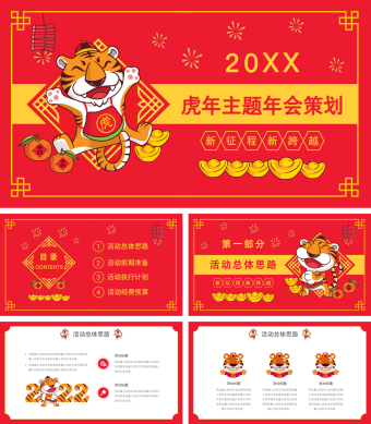 红色简约风虎年主题年会策划PPT模板